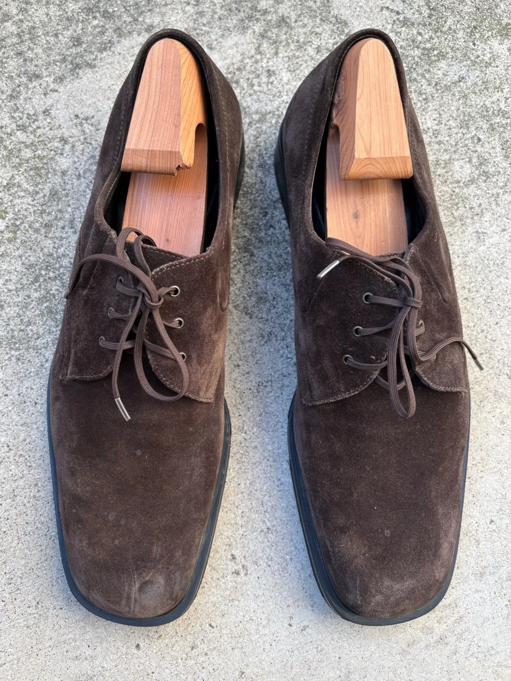Salvatore Ferragamo Brown Suede Derby Dress Shoes - Men's 12 Made In Italy